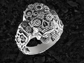 steampunk-ring anello gioielli argento stampabile cranio skull ring steampunk anelli 3d print model - Mito3D