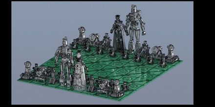 steampunk chess 3dprint print robot machinery printable game queen jointed king tower bishop steam games toys accessories 3d print model - Mito3D