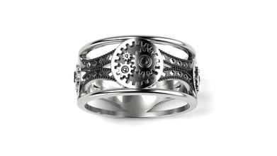 steampunk homens anel 2 jóias luxo precioso ouro platina sterling printable estilo anéis 3d print model - Mito3D
