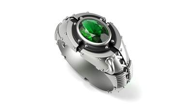 steampunk owal eme signet gold ring emerald silver fashion jewelry rings 3d print model - Mito3D