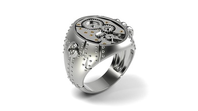 steampunk anillo de sellar la joyería plata oro signet imprimible los hombres sterling blanco moda anillos 3d print model - Mito3D