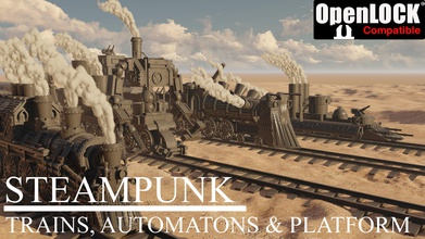 steampunk trains automatons platform set train automaton railway games toys board 3d print model - Mito3D