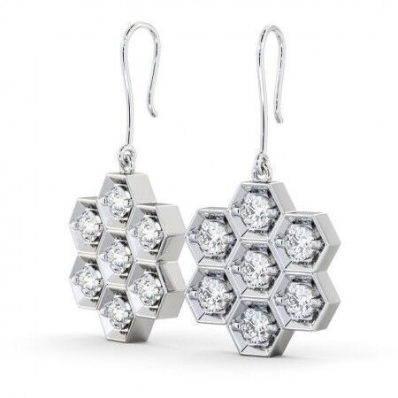 stl fichier paire of boucles d'oreilles diamants in forme hexagone platine brillant mariage engagement précieux gemme luxe chrome argent imprimable bijou accessoire bijoux bague diamant anneaux 3D print model - Mito3D