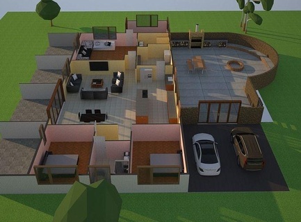 taş tuğla arsa ev tasarım mimari dış bina modern ülke kır evi açık plan yaşayan kırsal iç 3d print model - Mito3D