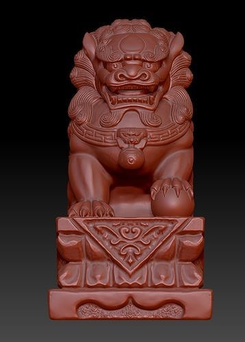 Roca león chino pelota estatua escultura Arte imprimible animal gato mamífero esculturas 3D print model - Mito3D