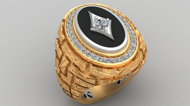 pedra de parede em estilo diamante homem ouro anel sinete jóias os homens rock a moda prata printable o engajamento casamento da forma zbrush luxo selo anéis 3d print model - Mito3D