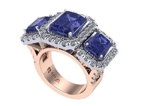 stone sapphires diamonds golden ring silver jewelry rings 3d print model - Mito3D
