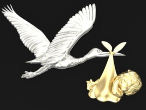 stork carries a newborn baby jewelry printable pendant gold beast wild silver stl 3ds obj cad high poligonal nature print animal pendants 3d print model - Mito3D