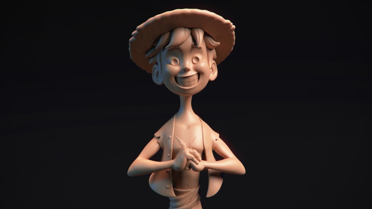 paille chapeau luffy ébouriffé pirates anime manga humain homme printready statue imprimable dessin animé 3d sculpture table figurine pokémon personnage jeux jouets 3D print model - Mito3D