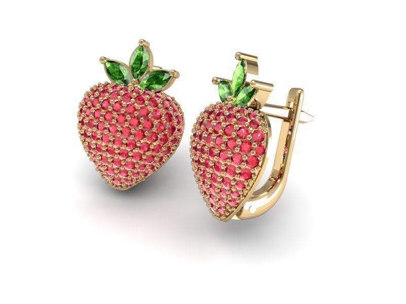 strawberry earrings ready 3d print sweet berry gold silver gems platinum nice printable jewelry 3D print model - Mito3D