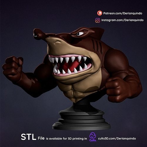 street sharks - jab animated series animatedseries 90s 90sseries 3dcharacter cartoon 90scartoon 3dprint readytoprint streetsharks collectibles 3dprintable sculpture bust toy games toys shark 3D print model - Mito3D