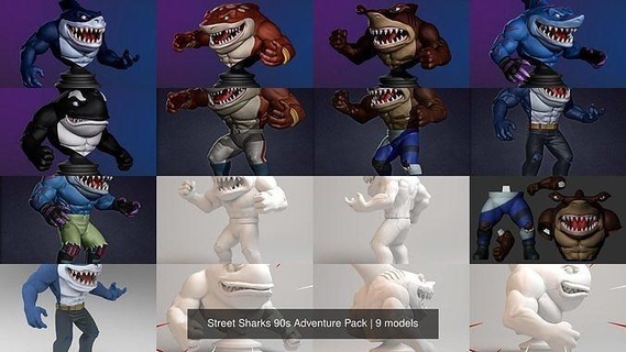 street sharks 90s adventure pack shark cartoon retro streetsharks 3dprintable collectibles sea games toys games toys  3d print model - Mito3D