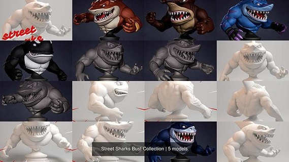 street sharks bust collection shark 3dprint 90s toys animatedseries collectibles 3dprintable heroes bust scifi creatures sea games games toys  3d print model - Mito3D