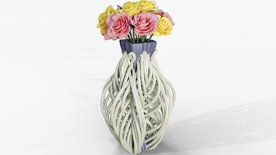 string flower vase vessel decor home houseware rose art floral abstract holder geometric spiral printable decoration showpiece house pot deco 3d print model - Mito3D
