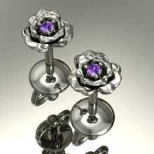 stud earrings rose gems cad printable jewelry gold silver print jewel fashion litle diamond 3d print model - Mito3D