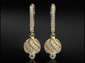 stylish bell earrings diamonds 738 3dprinted design fashion gold golden jewel jewellery jewelry print printabl printable printing prototyping silver 3d print model - Mito3D