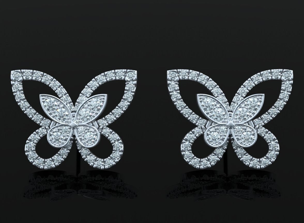 stylish butterfly earrings diamonds 506 3dprinted design fashion gold golden jewel jewellery jewelry print printabl printable printing prototyping silver 3D print model - Mito3D