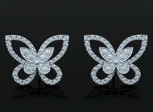 şık kelebek küpe 506 elmas 3dprinted tasarım moda altın mücevher takı baskı printabl yazdırılabilir prototipleme Gümüş 3d print model - Mito3D