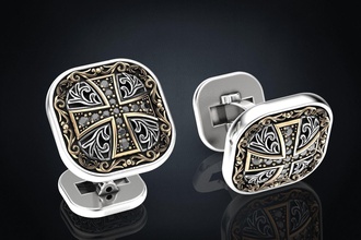 stylish cufflinks cross stones 324 jewelry 3dprinted design fashion gold golden jewel jewellery print printabl printable printing prototyping silver 3d print model - Mito3D