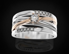 elegante anel de diamante meninas 446 jóias 3dprinted o design a moda ouro jóia imprimir printabl printable impressão prototipagem anéis prata as 3d print model - Mito3D