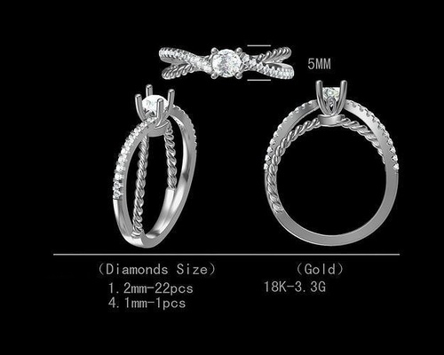 elegante compromiso mujer diamante anillo 3d modelo impresión unión joyería joya oro anillos boda platino plata banda nupcial pareja conjunto joyas 3d print model - Mito3D