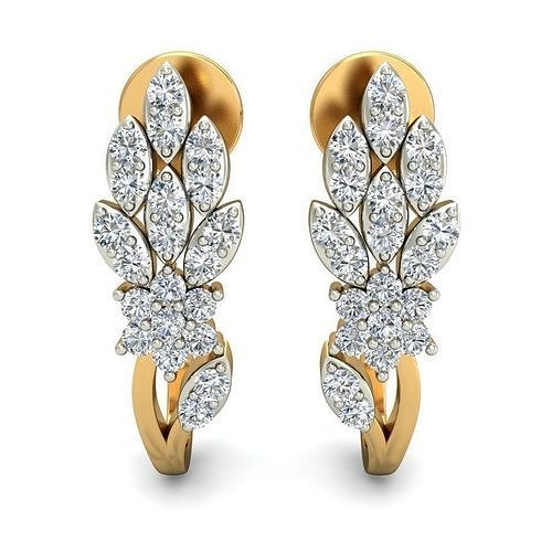stylish flower earrings diamonds 3dprinted design fashion gold golden jewel jewellery jewelry print printabl printable printing prototyping silver sterling 3D print model - Mito3D