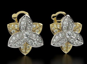 stylish flower earrings diamonds gold 684 3dprinted design fashion golden jewel jewellery jewelry print printabl printable printing prototyping silver 3d print model - Mito3D