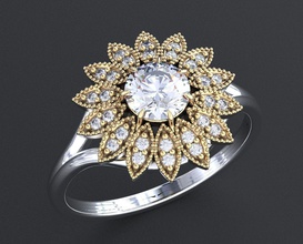 elegante flor anillo piedras 355 3dprinted diseño moda oro dorado joya joyería impresión imprimible prototipos anillos plata 3d print model - Mito3D