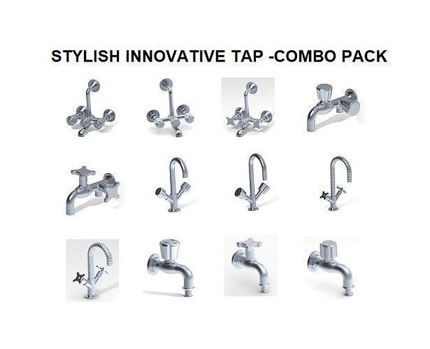 stylish innovative tap - combo pack shower sink steel faucet water chrome interior fixture decor modern metal various part engineering science mechanical classic hobby house bathroom 3D print model - Mito3D