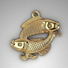 élégant pendentif zodiaque signe poissons bijoux or argent cnc 3dprinted mode conception poisson collier horoscope imprimable panneaux pendentifs 3d print model - Mito3D