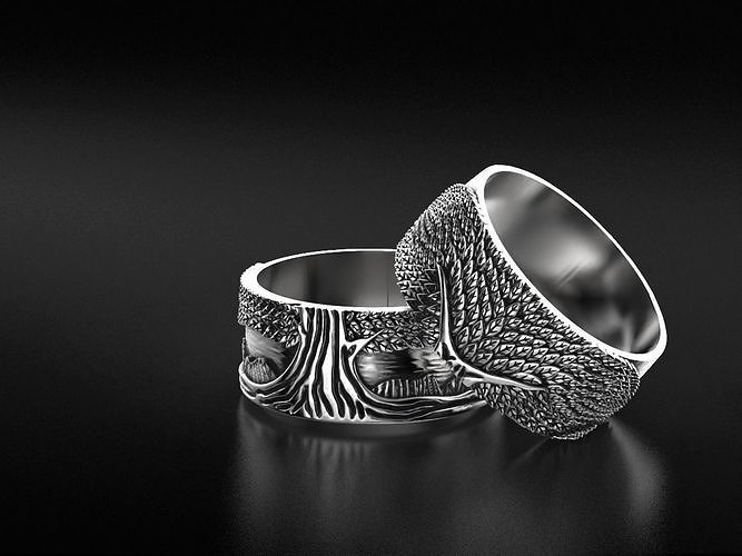 elegante anillo Pareja amantes árbol vida 530 3dprinted diseño Moda oro dorado joya joyería impresión imprimible prototipos anillos plata 3D print model - Mito3D