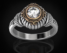 stilvolle ring großer Diamant 443 Schmuck 3dprinted design Mode gold golden Juwel drucken printabl bedruckbar ist prototyping Ringe Silber stilvoll groß diamond 3d print model - Mito3D