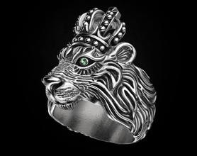 elegante anillo león corona 451 3dprinted diseño moda oro dorado joya joyería impresión imprimible prototipos anillos plata 3d print model - Mito3D