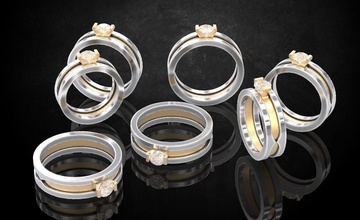 stilvolle ring unter Stein zwei Farben viele Größen 268 Schmuck 3dprinted design Mode gold golden Juwel drucken printabl bedruckbar ist prototyping Ringe Silber stilvoll 3d print model - Mito3D