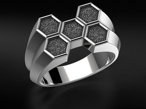 stylish signet ring honeycomb hexagon structure 646 3dprinted design fashion gold golden jewel jewellery jewelry print printabl printable printing prototyping rings silver 3d print model - Mito3D
