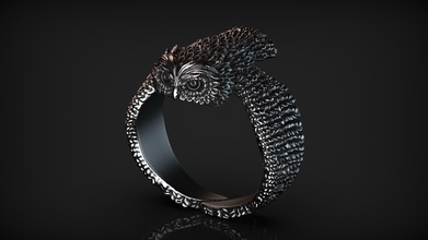 stylized bird owl ring unique jewelry jewellery art design fauna strix silver gold fly resizable animals nature sterling feather wings rings 3d print model - Mito3D