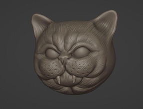 stylized cat mask sculpture pin enamel statue disguise tooth feline art sculptures 3d print model - Mito3D