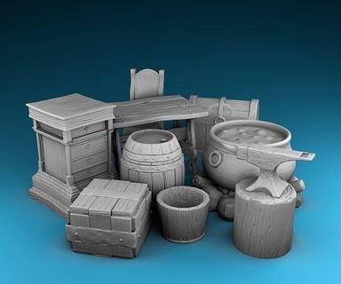stylized decor middle ages interior elements set part medieval architecture middleages knight witches house building 3dmodels 3dprinting games toys 3d print model - Mito3D