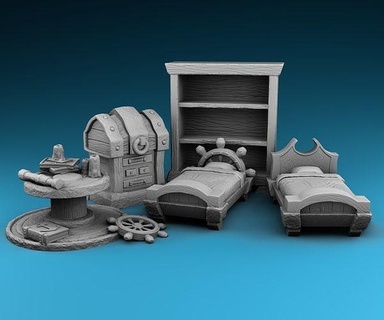 stylized decor middle ages marine interior set part medieval architecture middleages knight witches house building 3dmodels 3dprinting games toys 3d print model - Mito3D