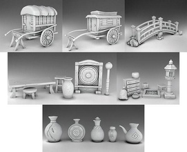 stylized japanese elements decor set 1 house houses traditional tradition sakura flashlights 3dmodels models 3dprinting games cartoon architecture interior toys 3d print model - Mito3D