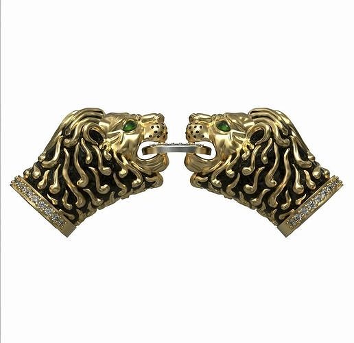 estilizado león cabezas bracelet hollowed pulsera oro diamante cabeza joyería joya esposas 3D print model - Mito3D