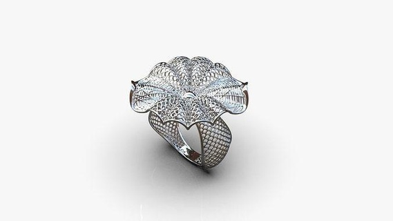 stylized ring gold jewelry diamond gem print cast fashion modern silver luxury wedding solitaire band engagement jewellery art flower rings 3d print model - Mito3D