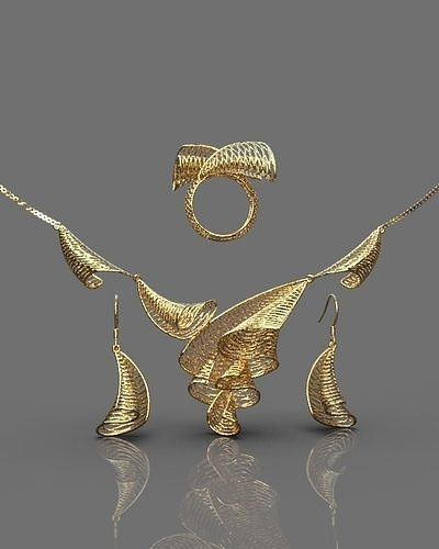 stilizzato impostato oro squillare gioielleria lusso stampabile argento collana diamante nozze fidanzamento orecchini moda 3D print model - Mito3D