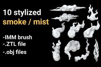 stylized smoke cloud mist pack imm brush files cloudimm mistbrush smokebrush smokeimm zbrushimm hobby diy 3d print model - Mito3D