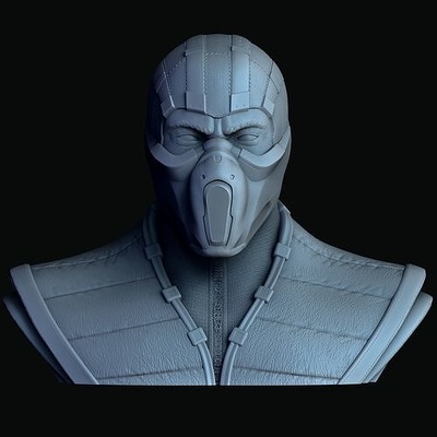 sub zero büst sıfır ölümlü kombat liu kang akrep adam baş anatomi maske vesika insan karakter vücut sanat heykeller 3d print model - Mito3D