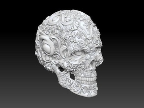 zucchero cranio ornato scultura arte deco stampa halloween spaventoso occulto magia morto teschio sculture casa arredamento steampunk 3d print model - Mito3D