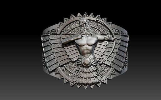 guerrier bague Babylone ancien croisé militaire argent or homme bijoux anneaux 3d print model - Mito3D