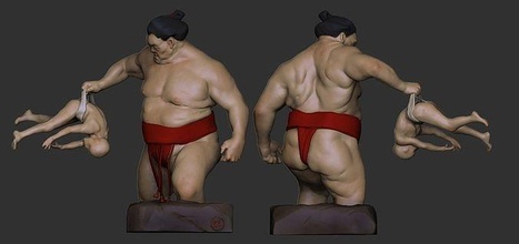 sumopadre figlio padre capo asiatico Grasso uomo scultura statua ritratto japonese sketchbook Giappone sculture lottatore sumo combattente allievo Cinese arte 3d print model - Mito3D