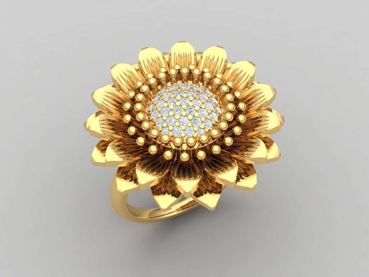 sun flower ring 3d model jewel gem engagement wedding jewellery diamond silver jewelry engagem gold fashion sterling white brilliant sapphire beauty rings earrings 3D print model - Mito3D