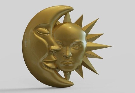 Sonne Mond Amulett Anhänger Brosche Gesicht heilig Gold Silber Schmuck Sonnengesicht Medaillon Halskette Symbole symbolisch scheinen Juwel Kunst Zeichen Logos 3d print model - Mito3D